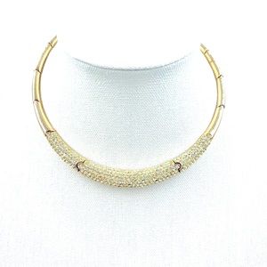 Joan Boyce gold clear crystal collar choker necklace.